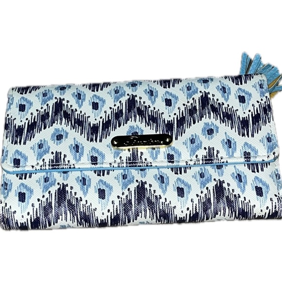 Buxton Multi-Pattern Print Tassel Bi-Fold Women’s Wallet, Blue & White - Picture 8 of 16